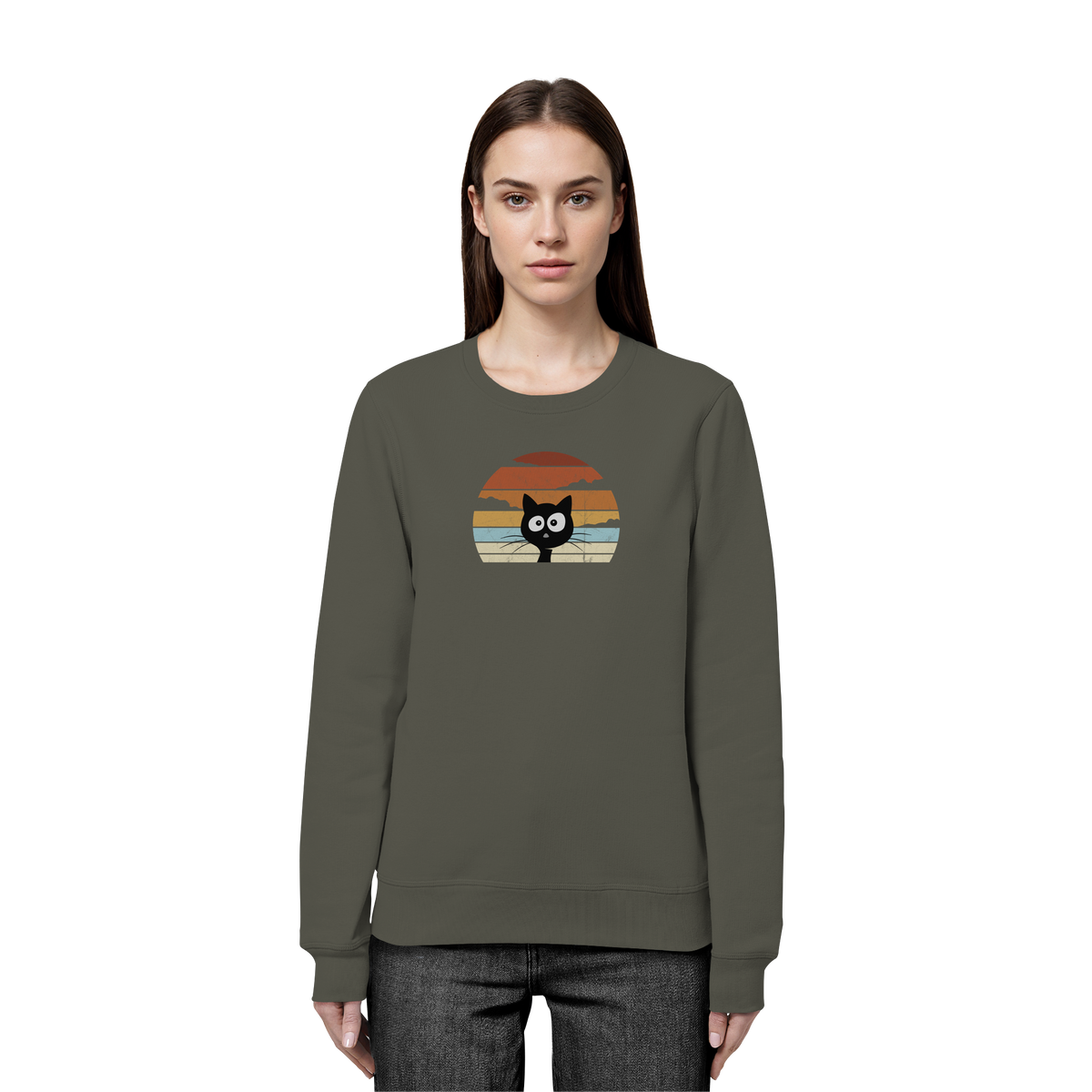 Retro schwarze Katze vor Sonnenuntergang - Organic Basic Unisex Sweatshirt