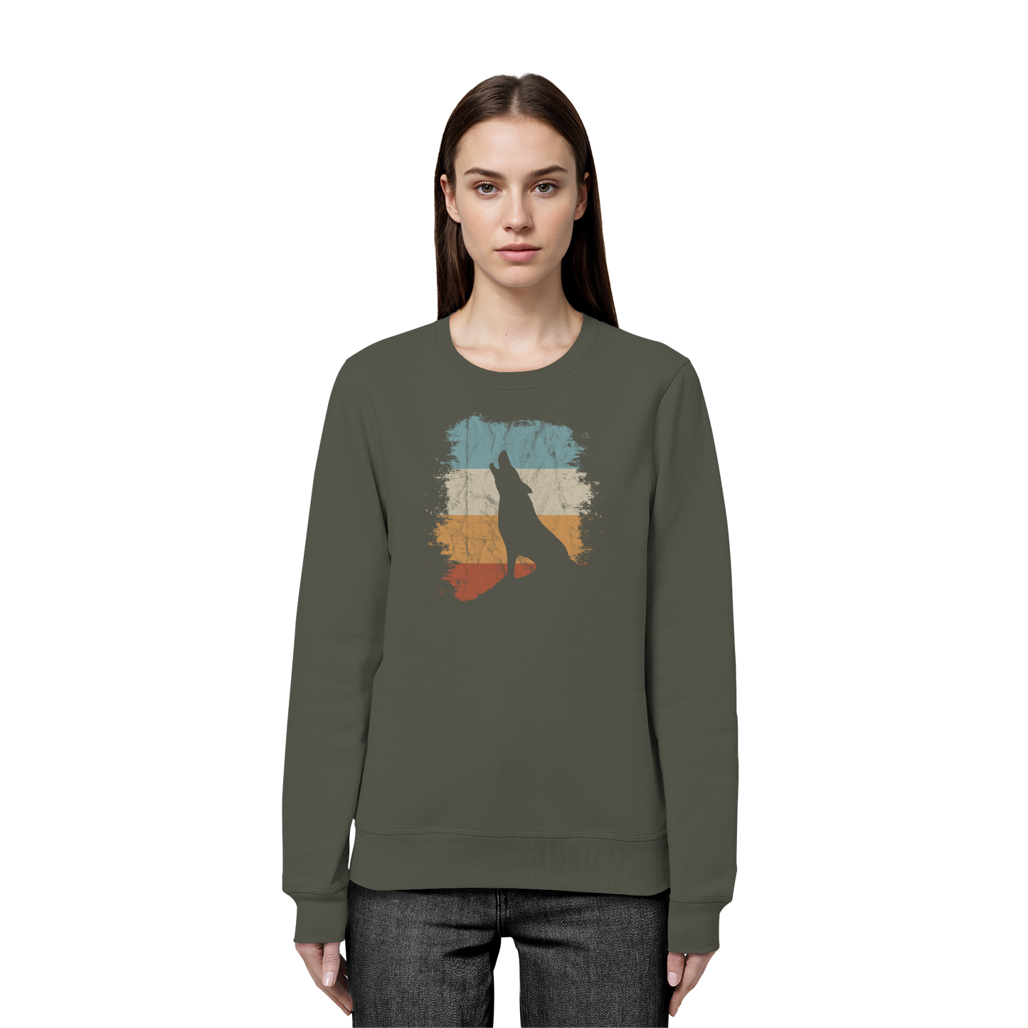 Retro Style lässig heulender Wolf  - Organic Basic Unisex Sweatshirt