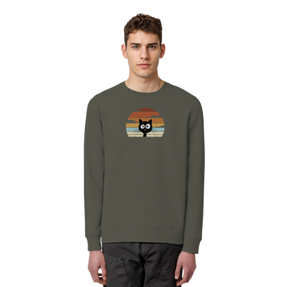 Retro schwarze Katze vor Sonnenuntergang - Organic Basic Unisex Sweatshirt
