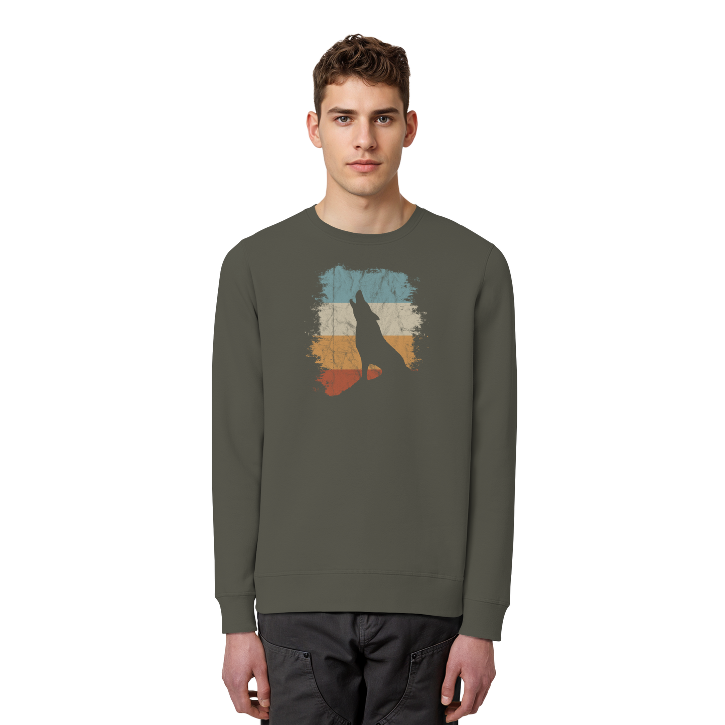 Retro Style lässig heulender Wolf  - Organic Basic Unisex Sweatshirt