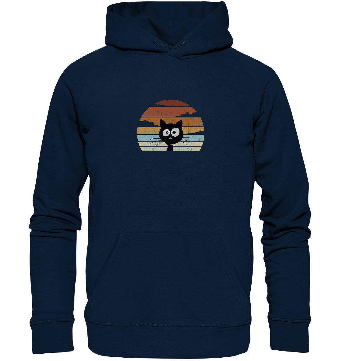 Retro schwarze Katze vor Sonnenuntergang - Organic Hoodie