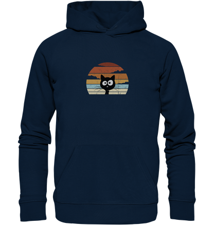 Retro schwarze Katze vor Sonnenuntergang - Organic Hoodie