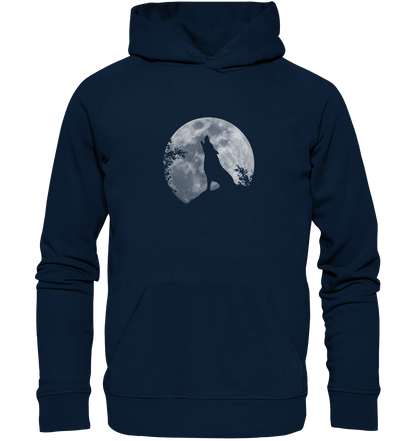 Heulender Wolf Silhouette vor Vollmond - Organic Hoodie