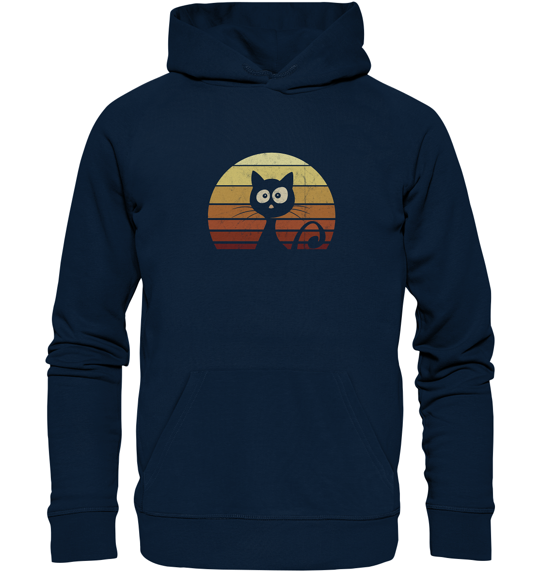 Katze vor Retro Sonnenuntergang - Organic Hoodie