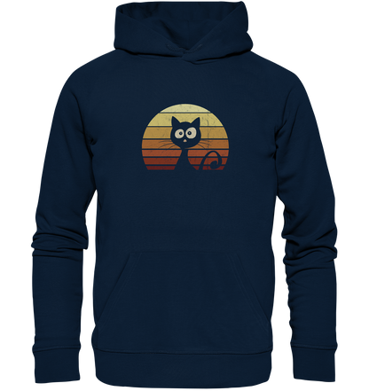 Katze vor Retro Sonnenuntergang - Organic Hoodie