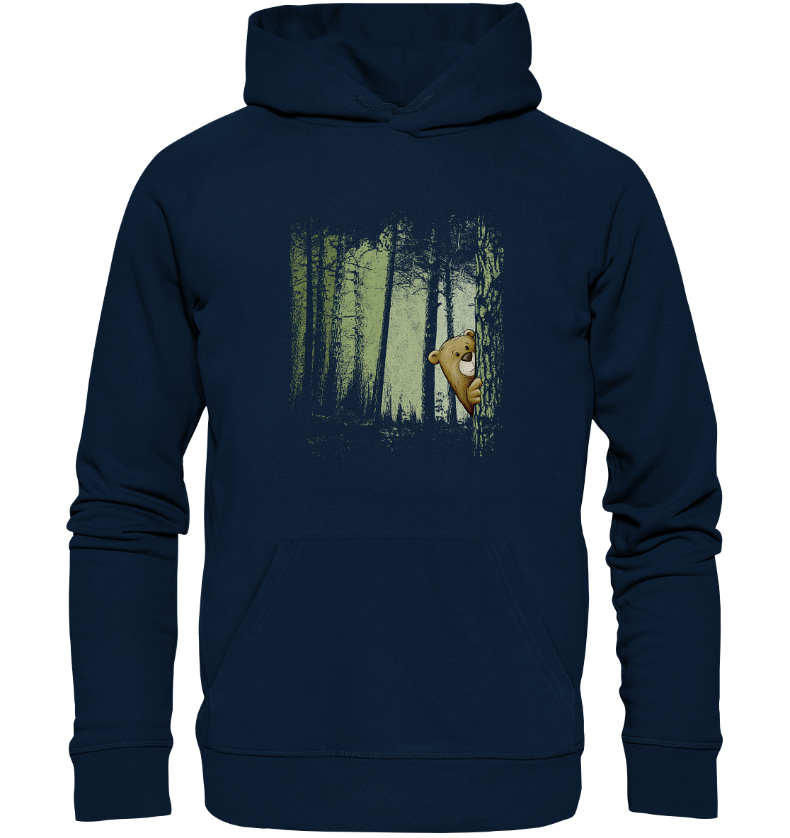 Comic Bär versteckt im Zwielicht Wald - Organic Hoodie