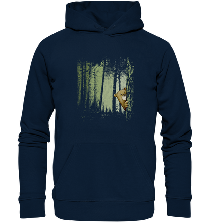 Comic Bär versteckt im Zwielicht Wald - Organic Hoodie