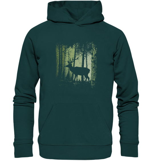 Hirsch im Zwielicht Wald - Organic Hoodie