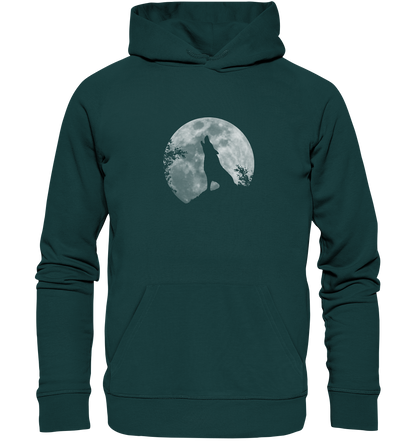 Heulender Wolf Silhouette vor Vollmond - Organic Hoodie
