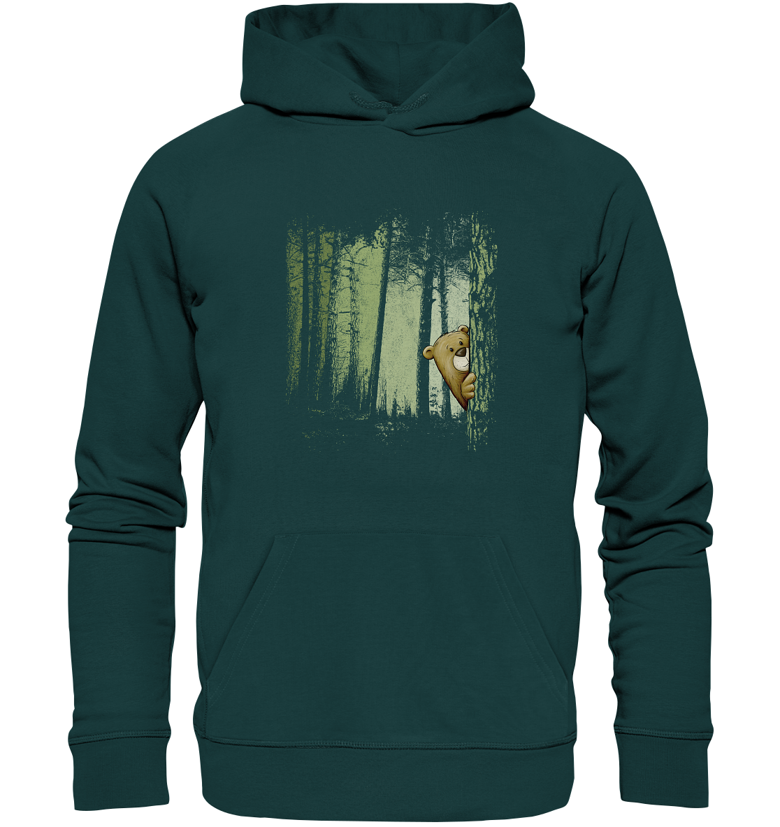 Comic Bär versteckt im Zwielicht Wald - Organic Hoodie