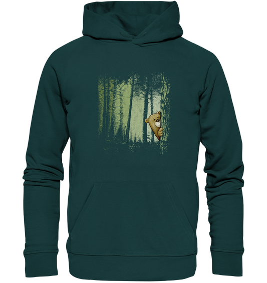 Comic Bär versteckt im Zwielicht Wald - Organic Hoodie