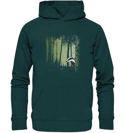 frecher Dachs im Zwielicht Wald - Organic Hoodie