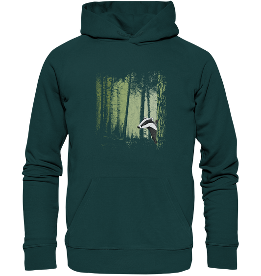 frecher Dachs im Zwielicht Wald - Organic Hoodie