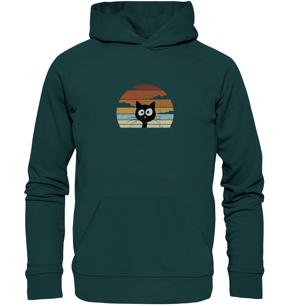 Retro schwarze Katze vor Sonnenuntergang - Organic Hoodie