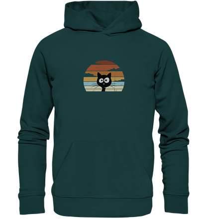 Retro schwarze Katze vor Sonnenuntergang - Organic Hoodie