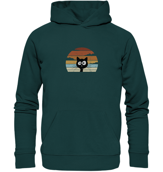 Retro schwarze Katze vor Sonnenuntergang - Organic Hoodie