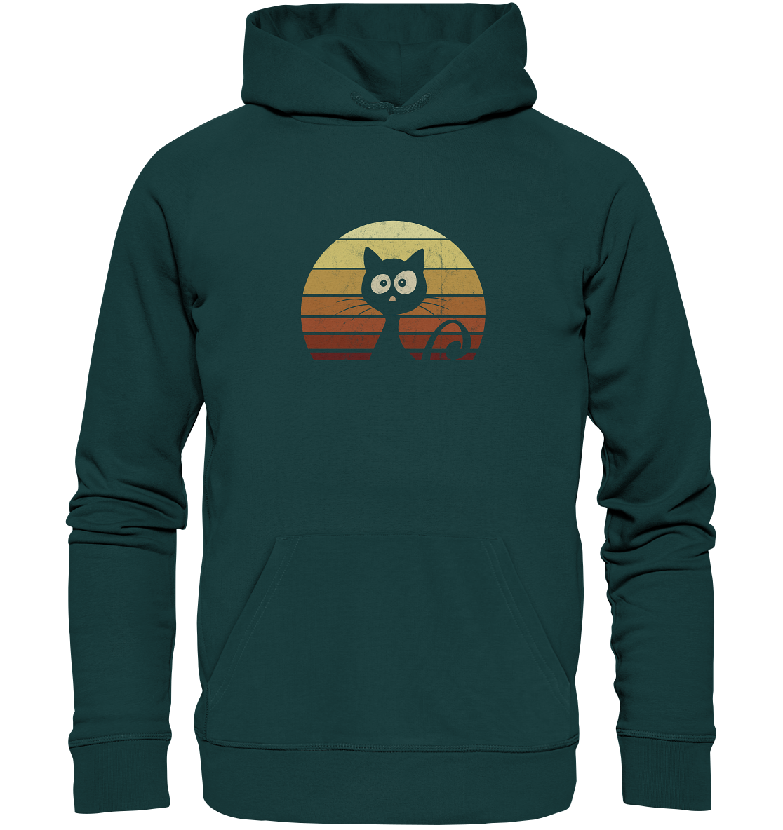 Katze vor Retro Sonnenuntergang - Organic Hoodie