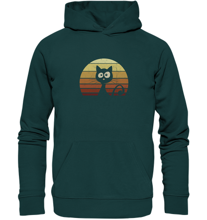 Katze vor Retro Sonnenuntergang - Organic Hoodie