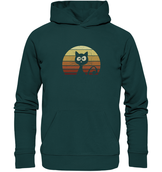 Katze vor Retro Sonnenuntergang - Organic Hoodie