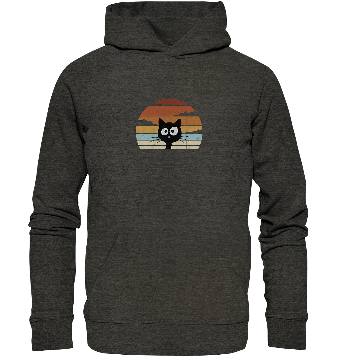 Retro schwarze Katze vor Sonnenuntergang - Organic Hoodie