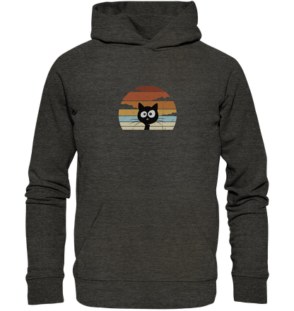 Retro schwarze Katze vor Sonnenuntergang - Organic Hoodie