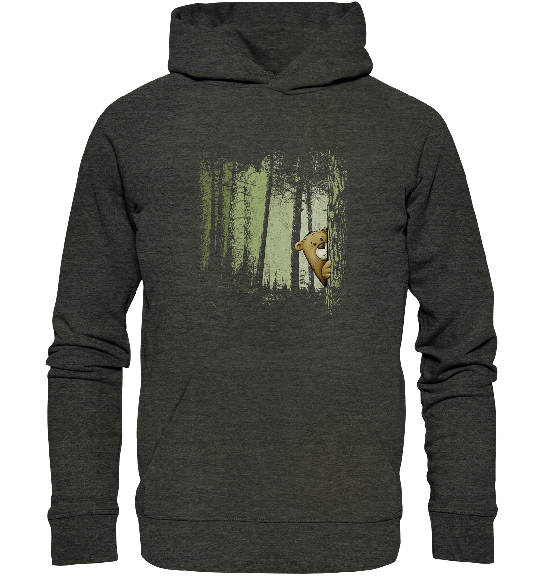 Comic Bär versteckt im Zwielicht Wald - Organic Hoodie