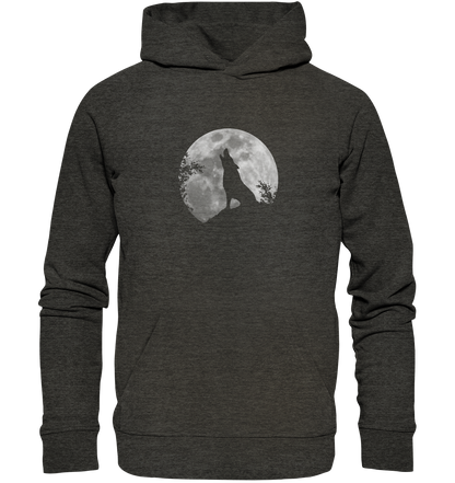 Heulender Wolf Silhouette vor Vollmond - Organic Hoodie