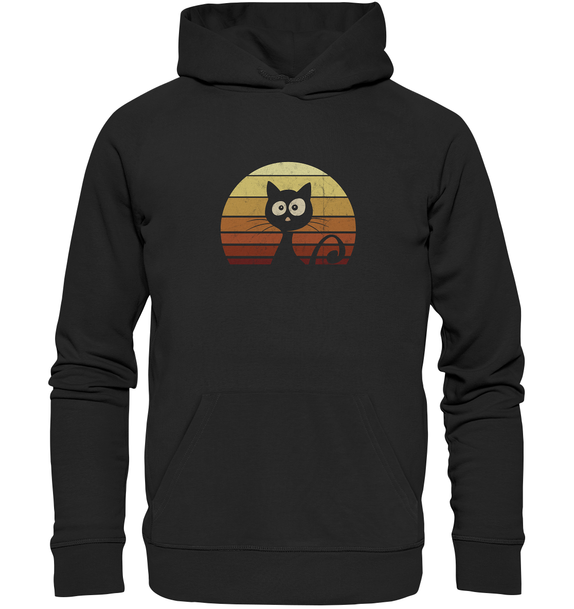 Katze vor Retro Sonnenuntergang - Organic Hoodie
