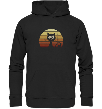 Katze vor Retro Sonnenuntergang - Organic Hoodie