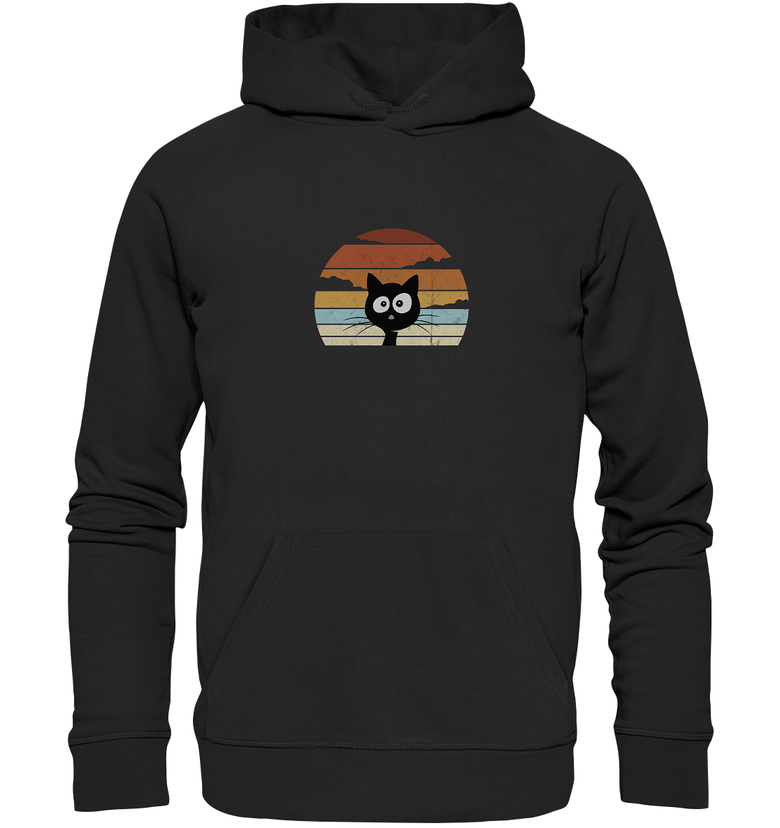 Retro schwarze Katze vor Sonnenuntergang - Organic Hoodie