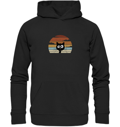 Retro schwarze Katze vor Sonnenuntergang - Organic Hoodie