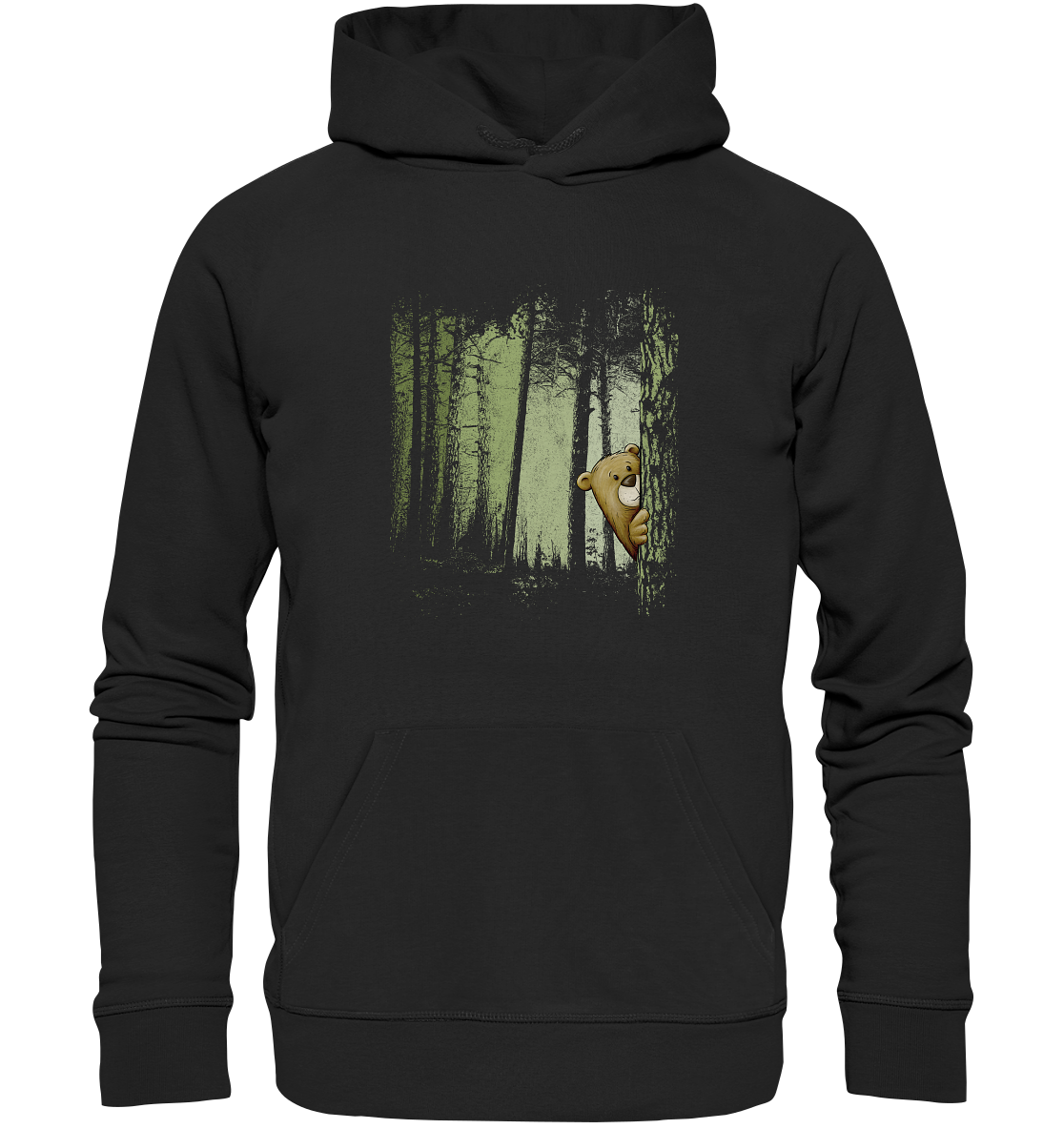 Comic Bär versteckt im Zwielicht Wald - Organic Hoodie