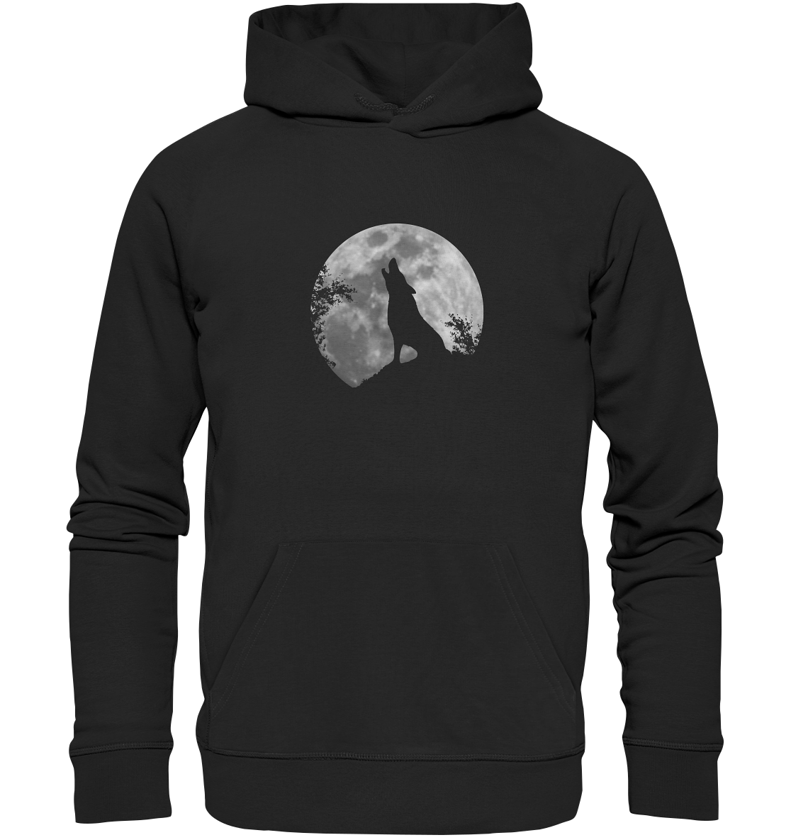 Heulender Wolf Silhouette vor Vollmond - Organic Hoodie