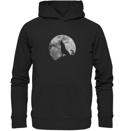 Heulender Wolf Silhouette vor Vollmond - Organic Hoodie