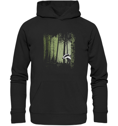 frecher Dachs im Zwielicht Wald - Organic Hoodie