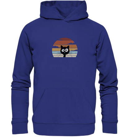 Retro schwarze Katze vor Sonnenuntergang - Organic Hoodie