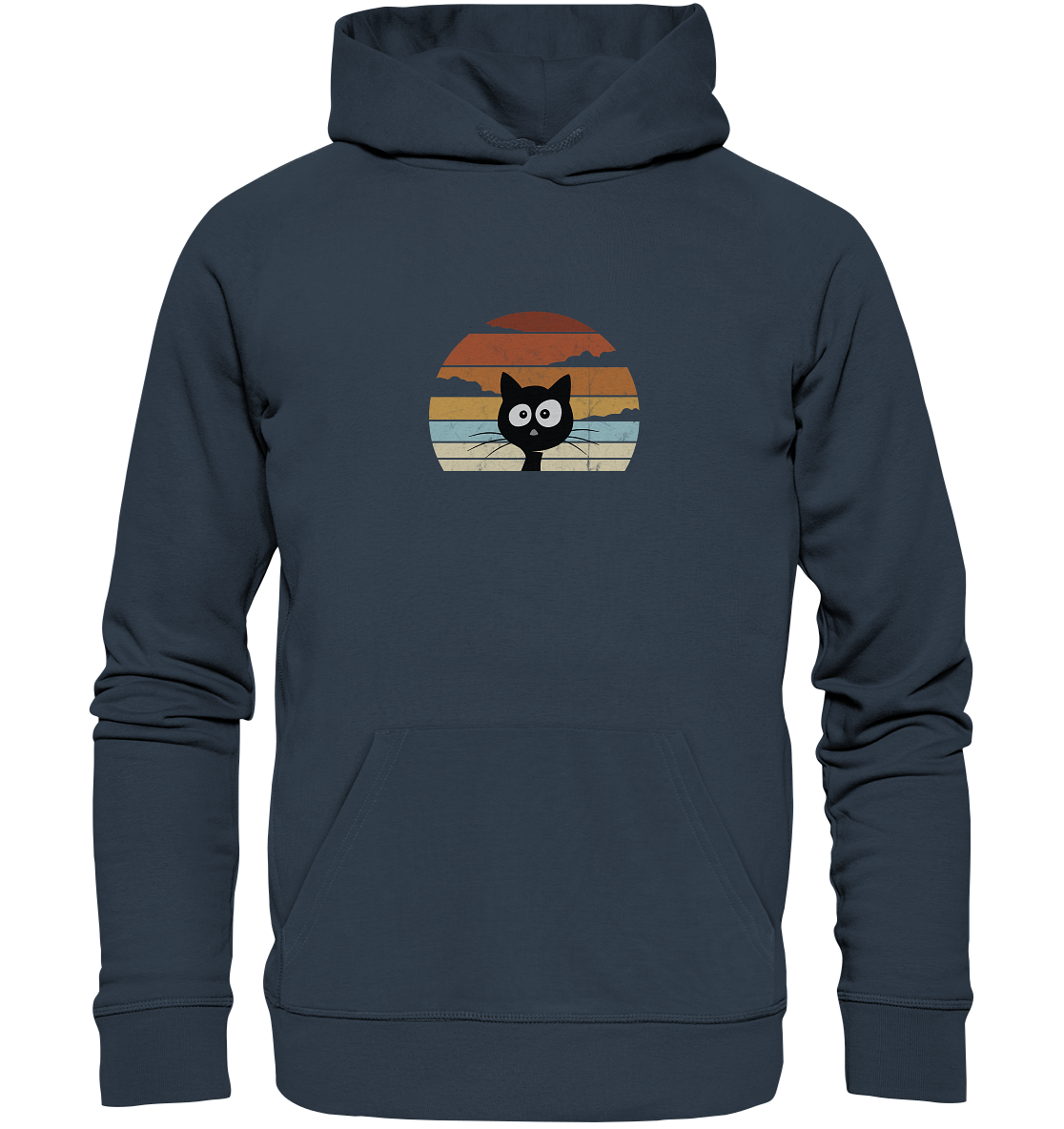 Retro schwarze Katze vor Sonnenuntergang - Organic Hoodie