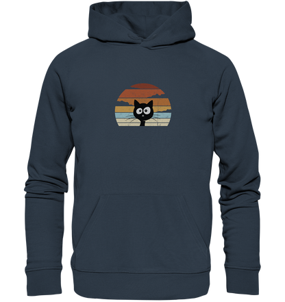 Retro schwarze Katze vor Sonnenuntergang - Organic Hoodie