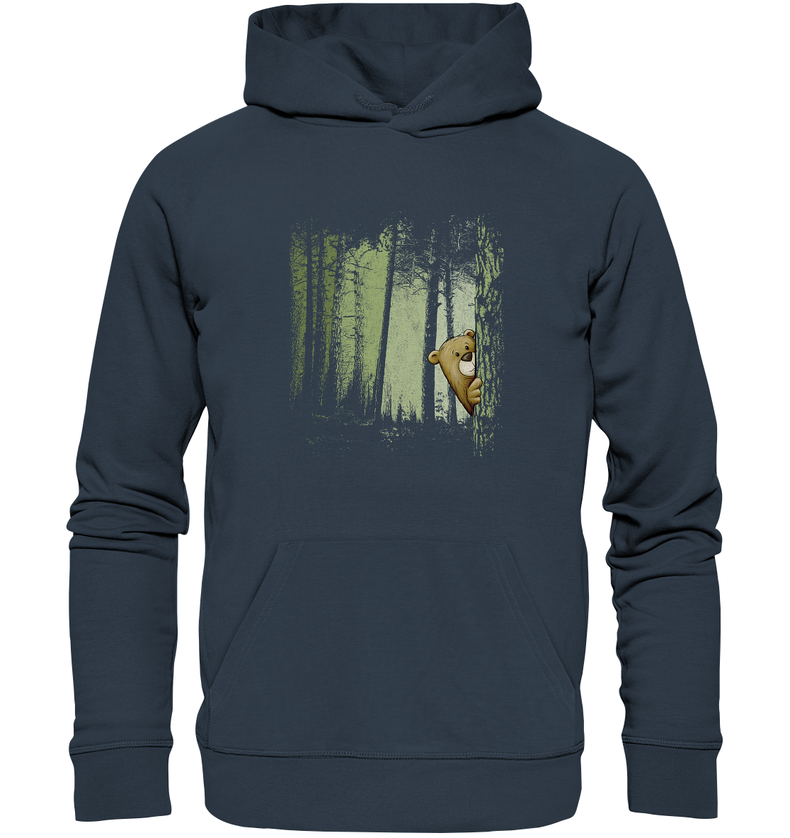 Comic Bär versteckt im Zwielicht Wald - Organic Hoodie