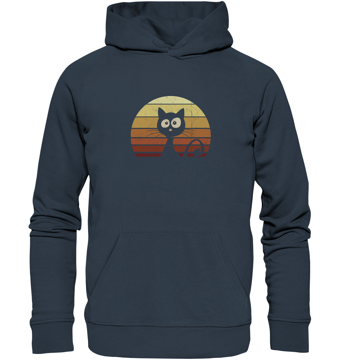 Katze vor Retro Sonnenuntergang - Organic Hoodie