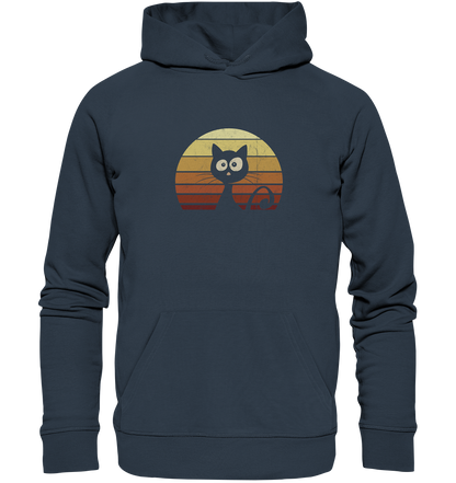 Katze vor Retro Sonnenuntergang - Organic Hoodie