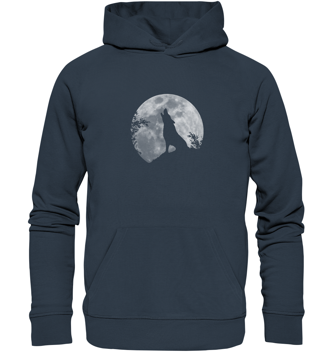Heulender Wolf Silhouette vor Vollmond - Organic Hoodie
