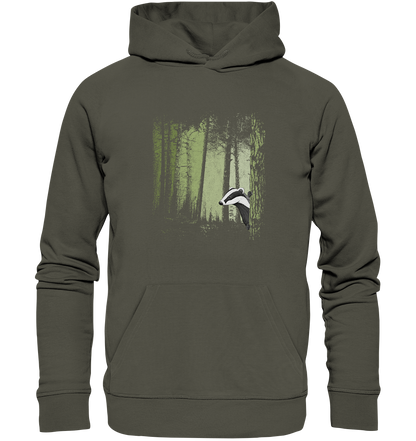 frecher Dachs im Zwielicht Wald - Organic Hoodie