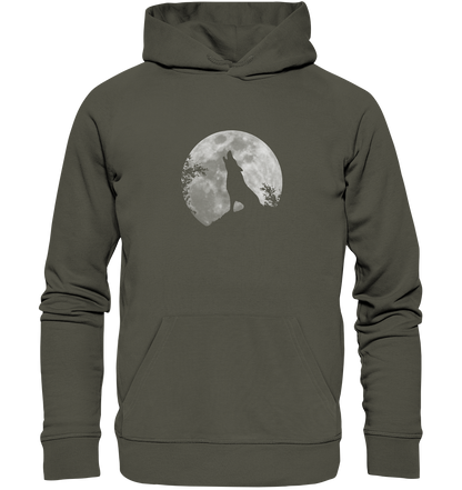 Heulender Wolf Silhouette vor Vollmond - Organic Hoodie