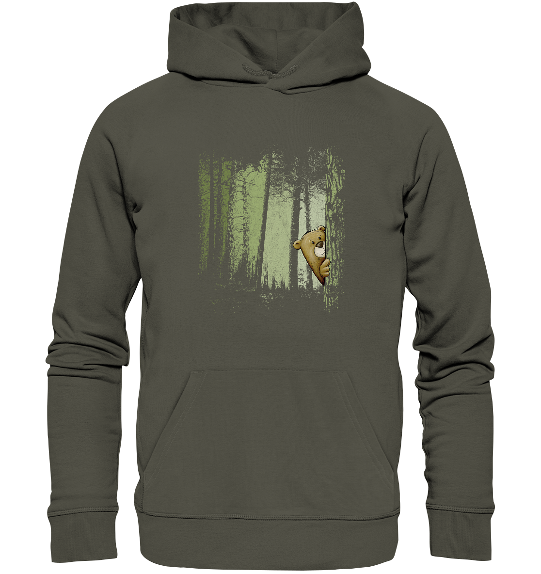 Comic Bär versteckt im Zwielicht Wald - Organic Hoodie