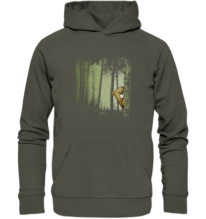 Comic Bär versteckt im Zwielicht Wald - Organic Hoodie