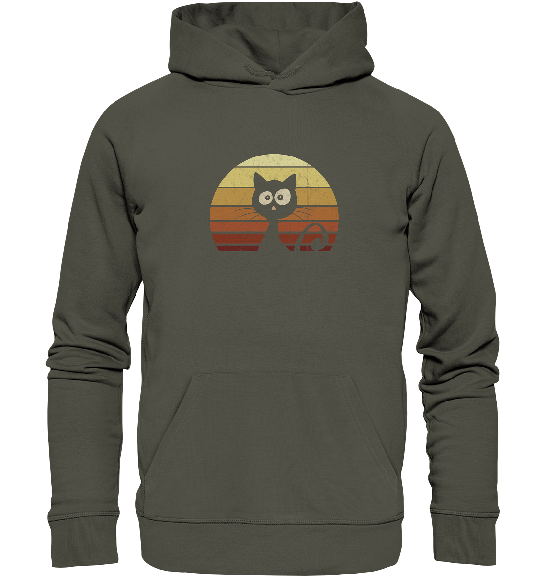 Katze vor Retro Sonnenuntergang - Organic Hoodie