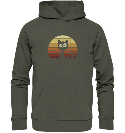 Katze vor Retro Sonnenuntergang - Organic Hoodie