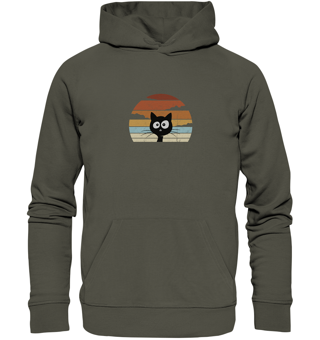Retro schwarze Katze vor Sonnenuntergang - Organic Hoodie