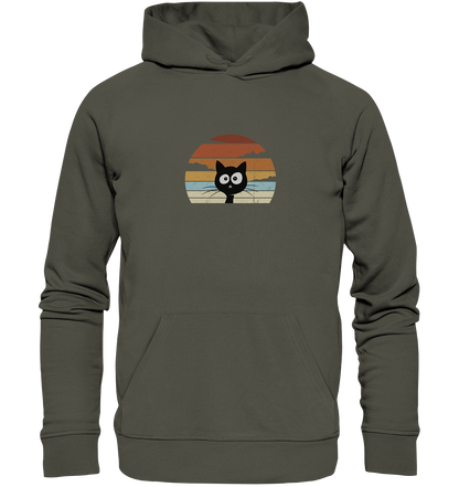 Retro schwarze Katze vor Sonnenuntergang - Organic Hoodie